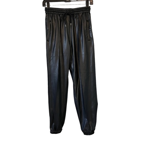 NWT, BLANK NYC Black Faux Leather Jogger Pants Drawstring, Sz 26 - Picture 2 of 15